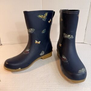 Chooka Women's 8 Butterfly Mid Waterproof Outdoors Rain Boot Buckle Blue Nature